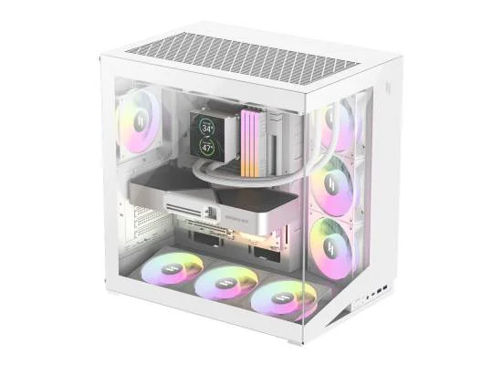 GameMax NEX C56 White Panoramic ARGB Gaming Case with 7 ARGB Fans and Vertical GPU Support - Image 6