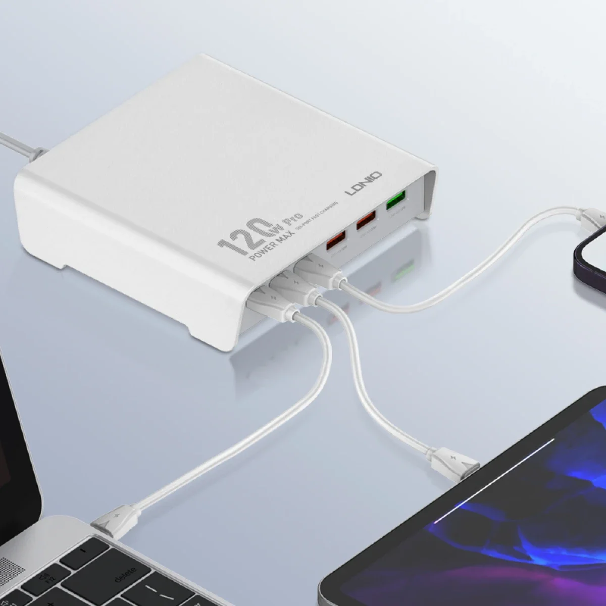 شاحن مكتبي سريع LDNIO Q605 بقدرة 120 واط و6 منافذ USB-C PD - أبيض - Thumbnail 2
