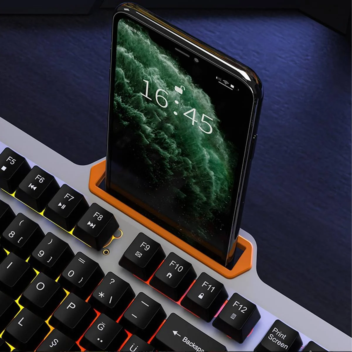 لوحة مفاتيح ألعاب Lecoo KB123 سلكية USB ممبرين بتأثير رينبو - Thumbnail 2