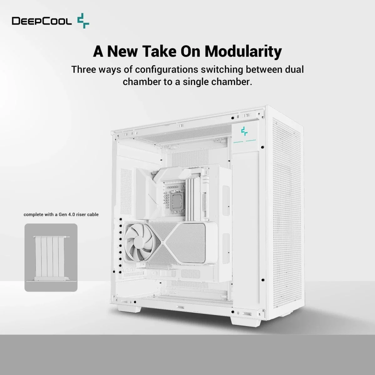 هيكل كمبيوتر DeepCool MORPHEUS فل تاور بتصميم تدفق هواء معياري مع حامل عمودي وكابل Riser Gen 4 وزجاج مقوى و4 مراوح Trinity 140mm ARGB - أبيض - Thumbnail 2