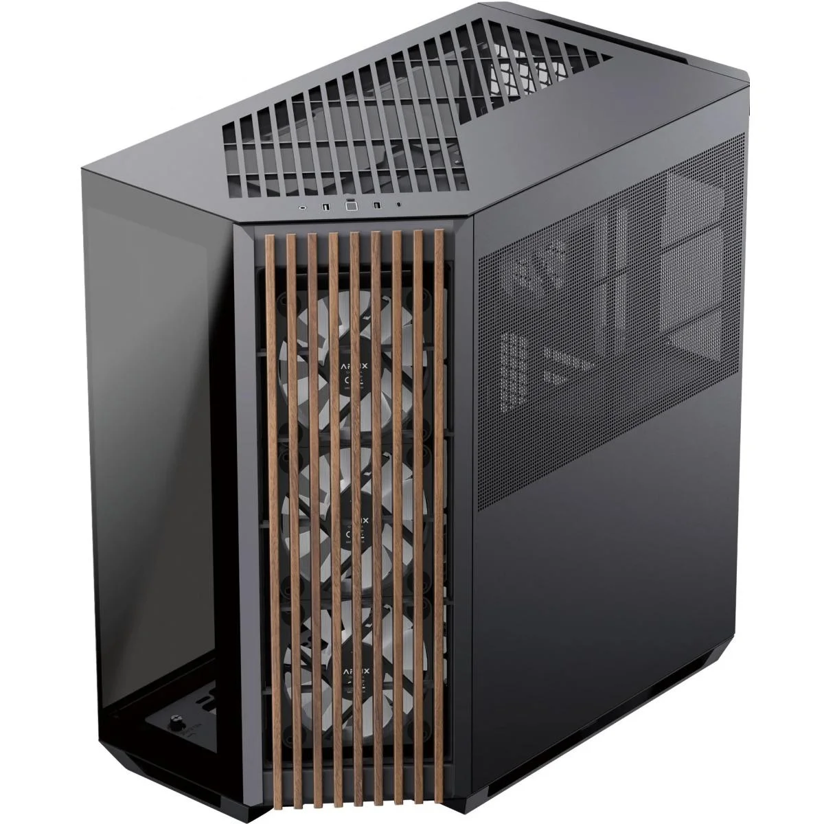 APNX V1 Black/Wood ATX Mid-Tower Panoramic Tempered Glass Gaming Case with 4 ARGB Fans - Image 2