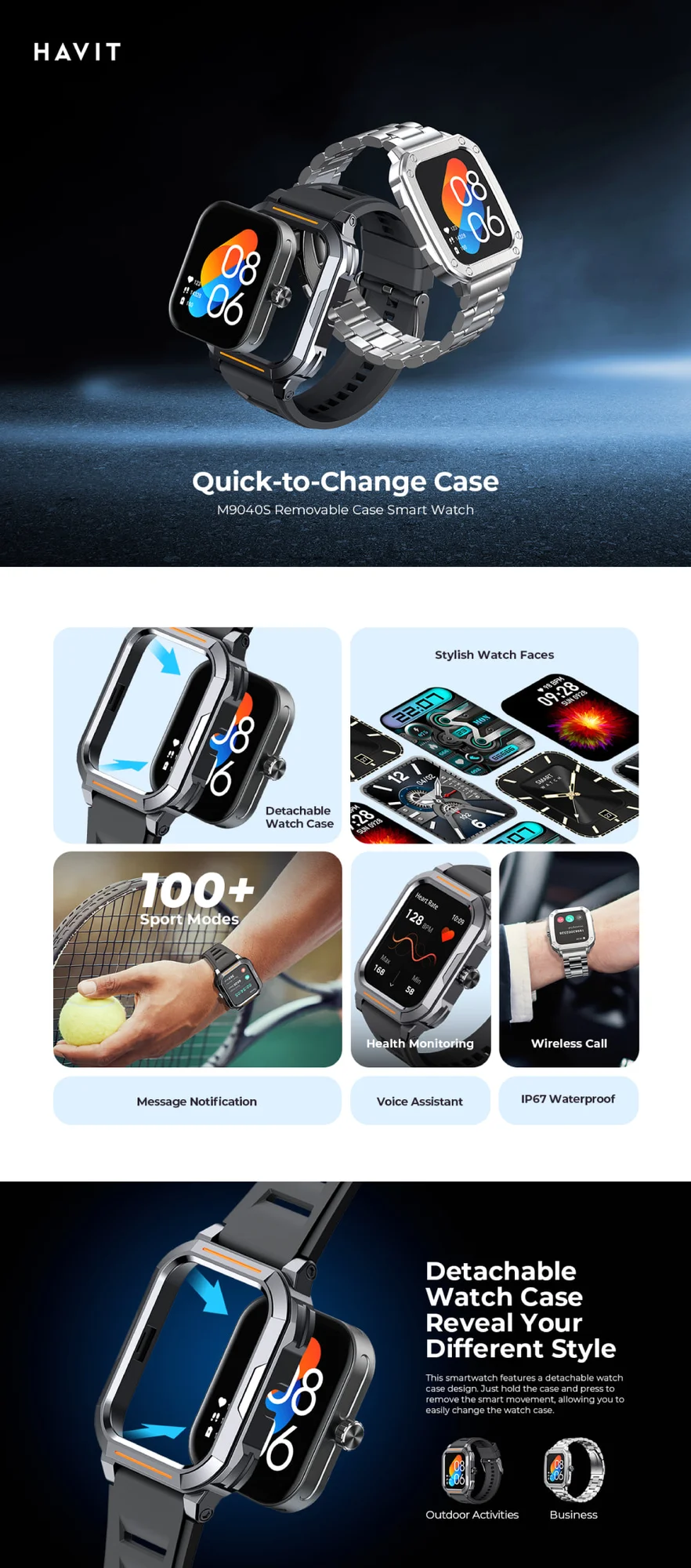 HAVIT M9040S Detachable Wireless Calling Smart Watch with 1.91-Inch Display - Thumbnail 9