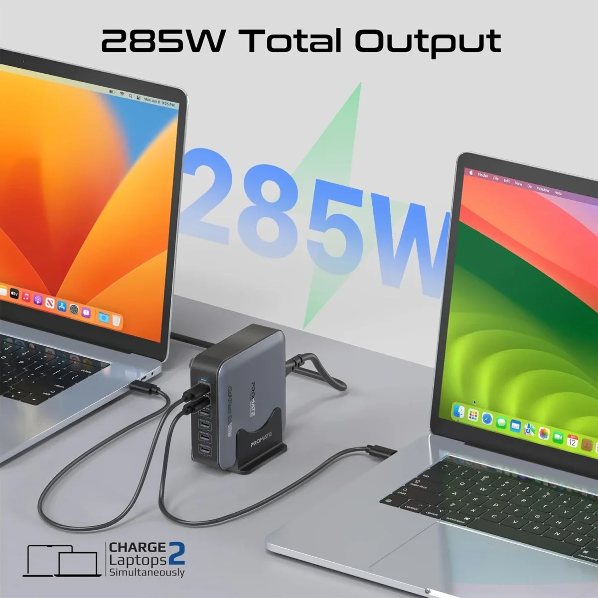 محطة شحن مكتبية Promate PowerBase-GaN285 بتقنية GaN بقدرة 285 واط و6 منافذ USB-C - أسود - Thumbnail 3