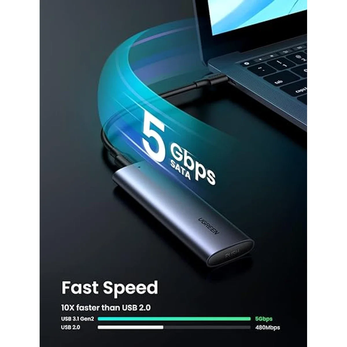 حاوية SSD M.2 SATA NGFF من Ugreen ألمنيوم USB 3.1 - Thumbnail 3