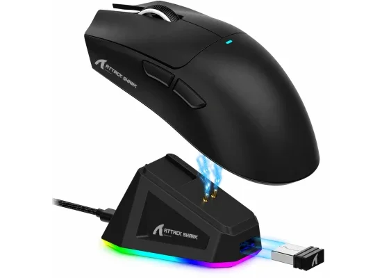 ماوس ألعاب ATTACK SHARK X11 لاسلكي ثلاثي الوضع أسود مع قاعدة شحن RGB