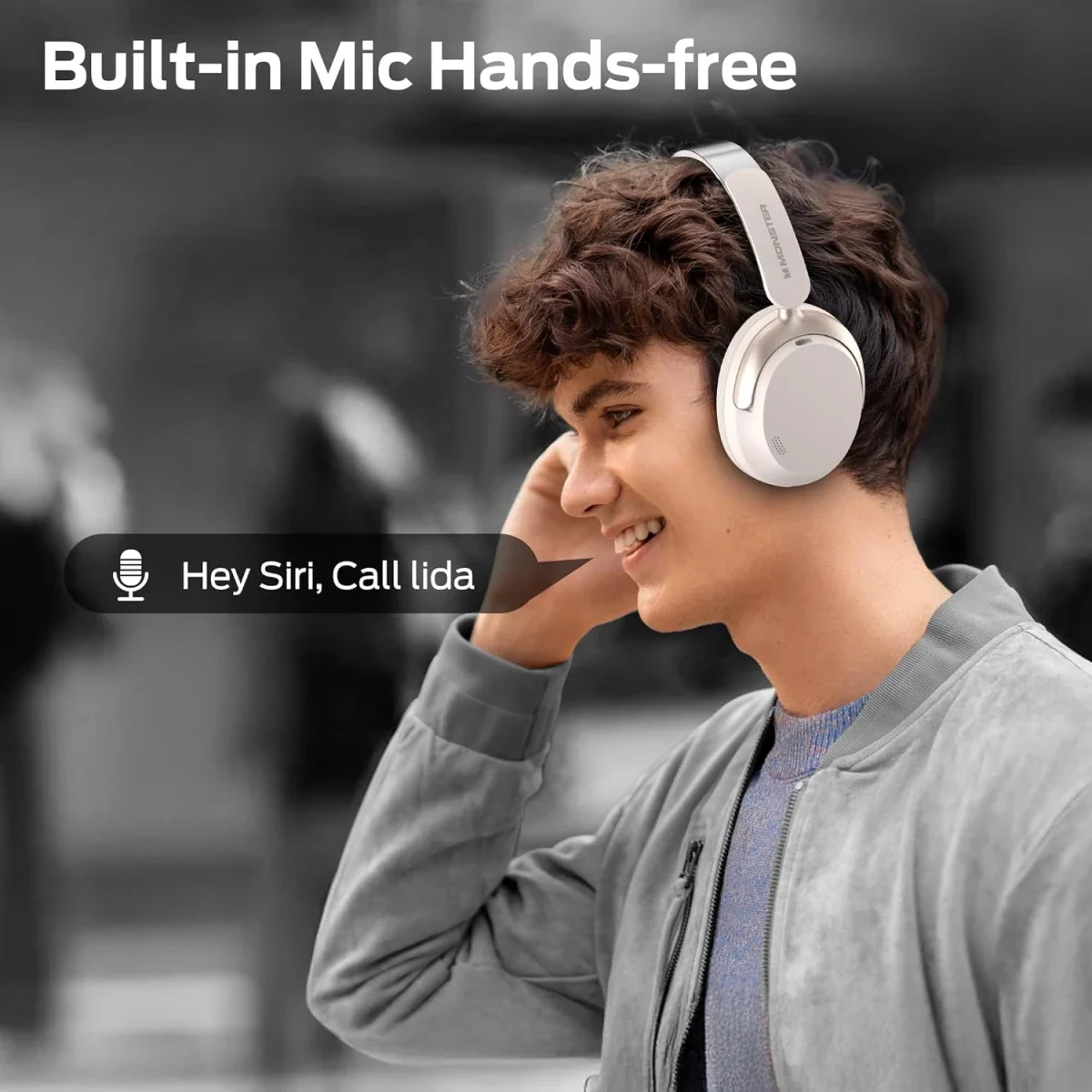 Monster Persona 3rd ANC Wireless Over-Ear Headphones with Mic, 70 Hours Playtime - White - Thumbnail 2