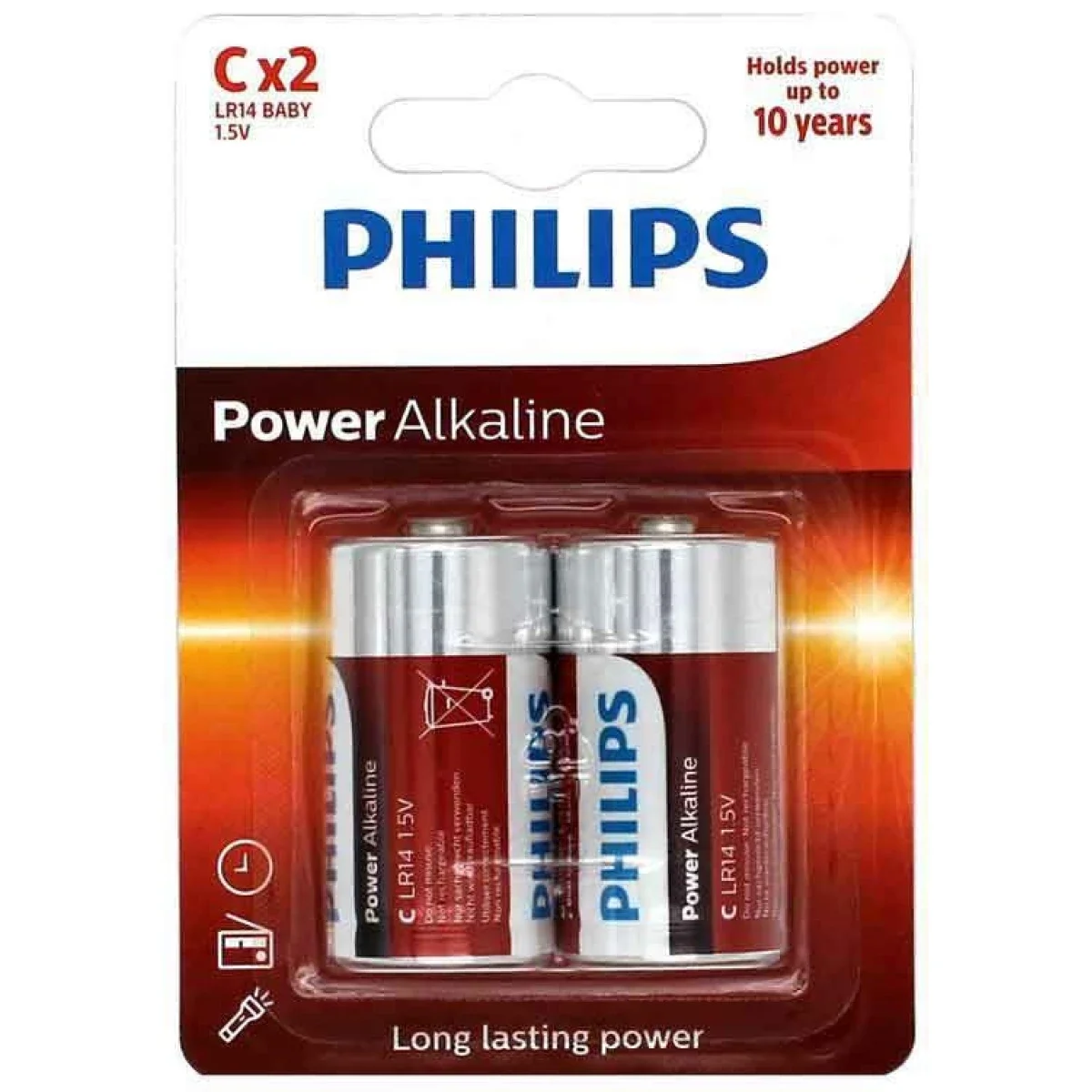 بطاريات Philips Power Alkaline مقاس C - عبوة 2
